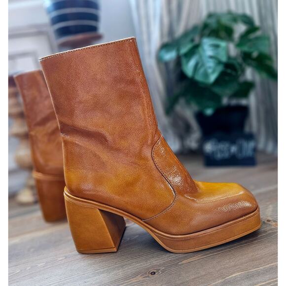 Free People Ruby Shine Cognac Block Heel Ankle Booties - Picture 4 of 11